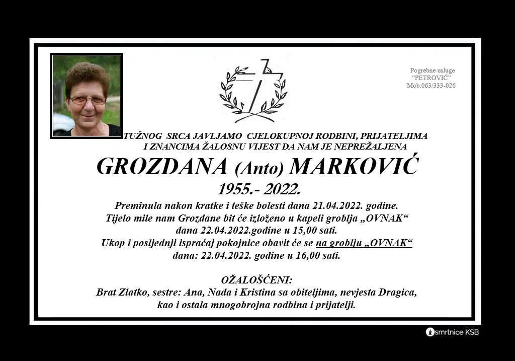 Preminula Grozdana Marković