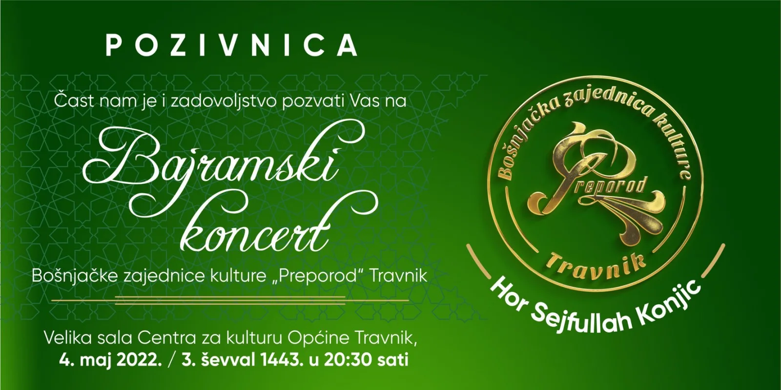 Bajramski koncert Bošnjačke zajednice kulture „Preporod“ Travnik