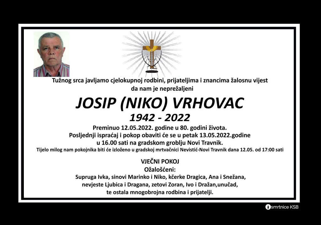 Preminuo Josip Vrhovac