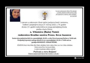 Preminula s. Vitomira Tomić