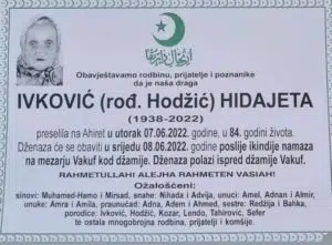 Preminula Ivković Hidajeta