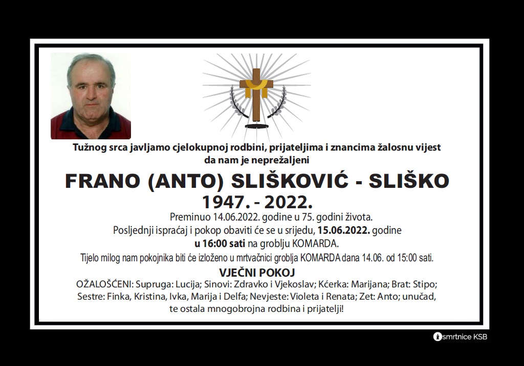 preminuo frano slišković