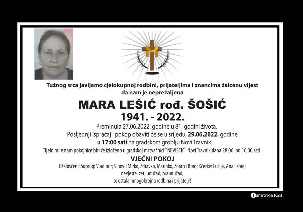 Preminula Mara Šošić