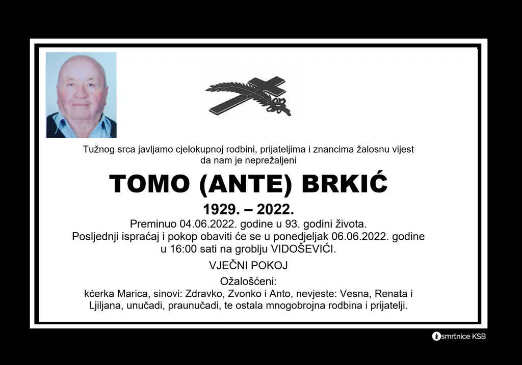 Preminuo Tomo Brkić
