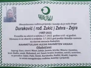 Preminula Zehra -Zejra Duraković