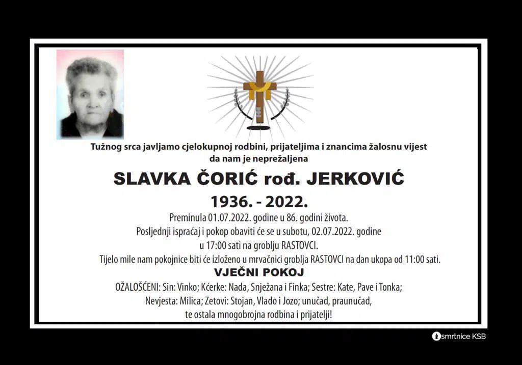 Preminula Slavka Čorić