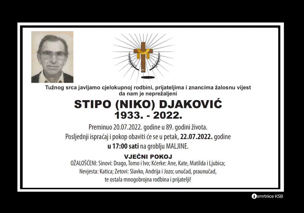 Preminuo Stipo Djaković