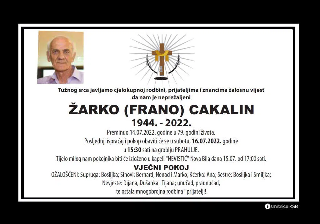 Preminuo Žarko Cakalin