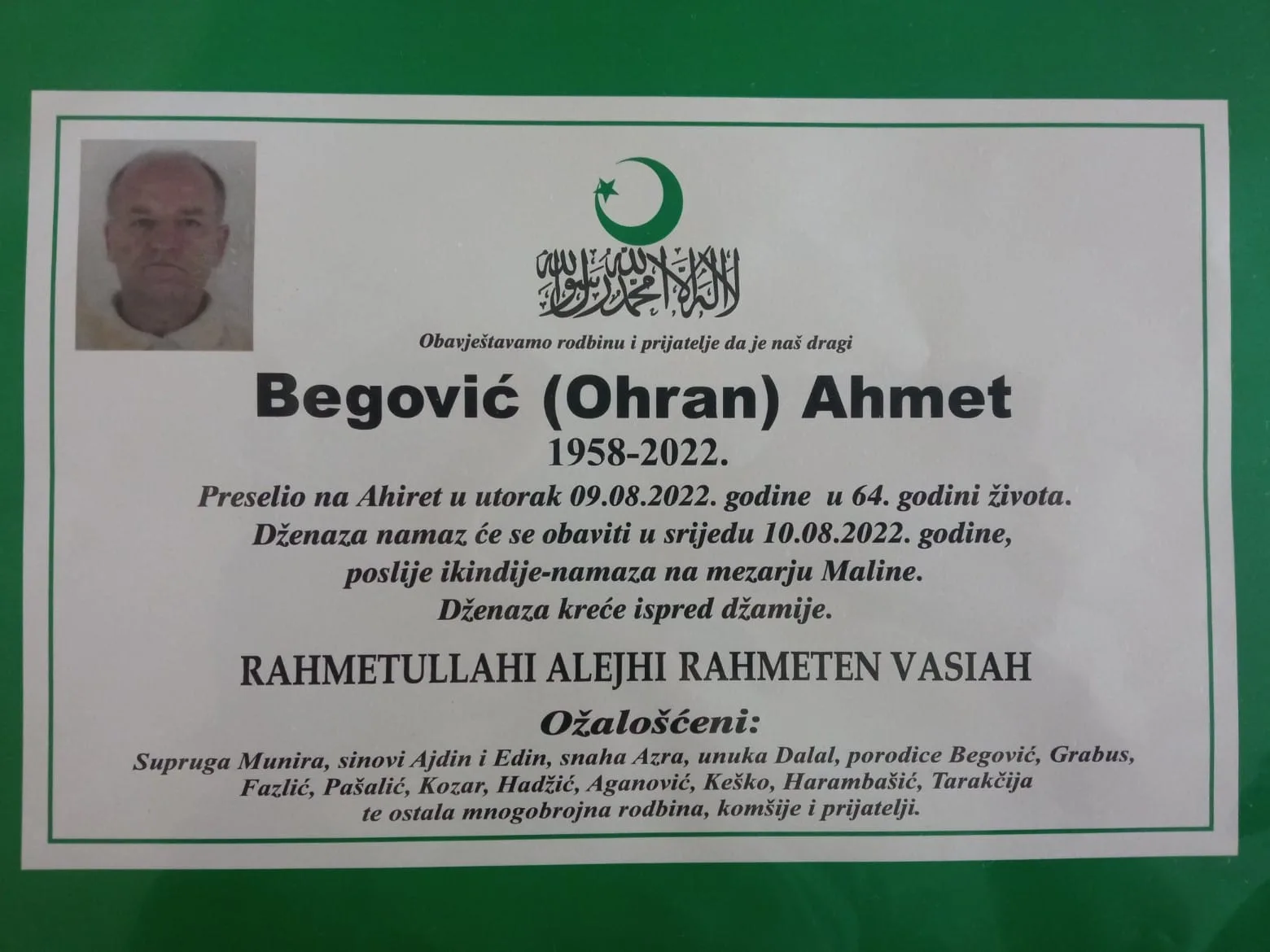 Preminuo Ahmet Begović