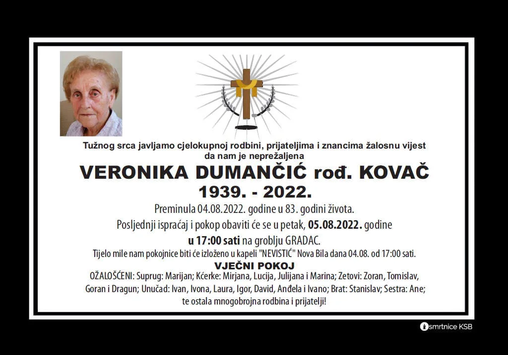 Preminula Veronika Dumančić