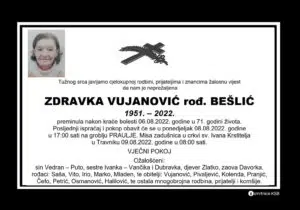 Preminula Zdravka Vujanović