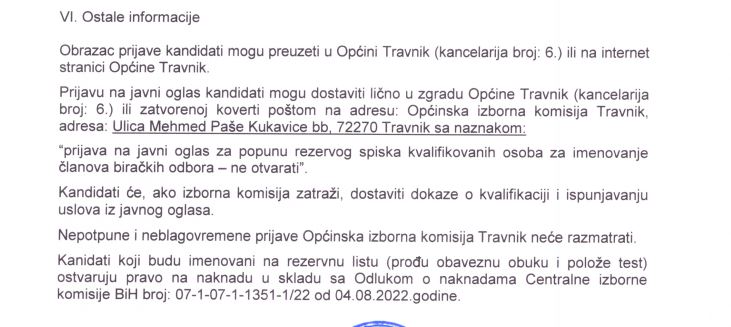 (foto) pročitajte detalje / općinska izborna komisija travnik raspisala ponovni javni oglas