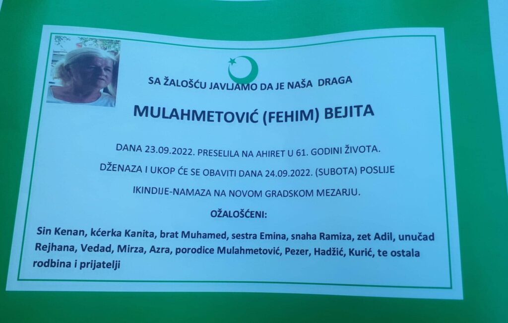 preminula bejita mulahmetović
