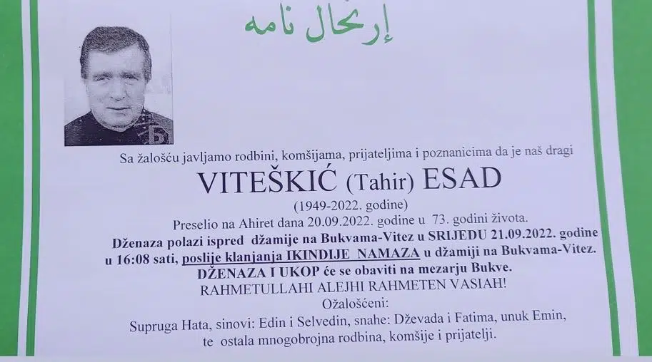 Preminuo Esad Viteškić