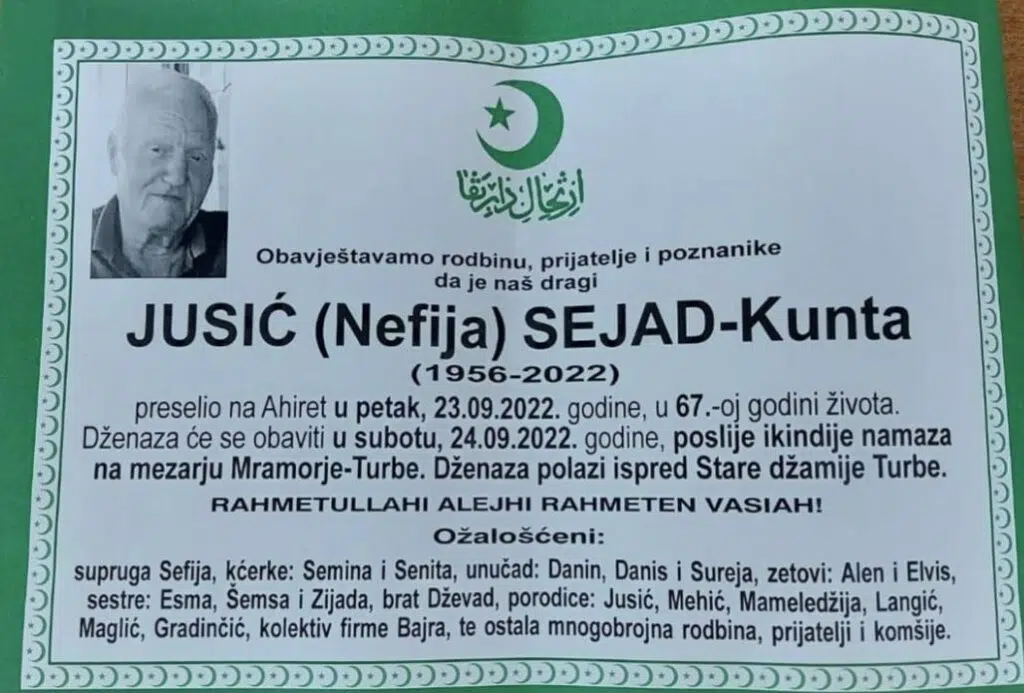 Preminuo Sejad-Kunta Jusić