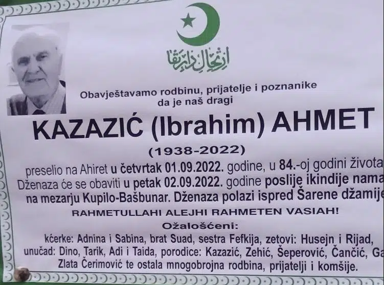 Preminuo Ahmet Kazazić