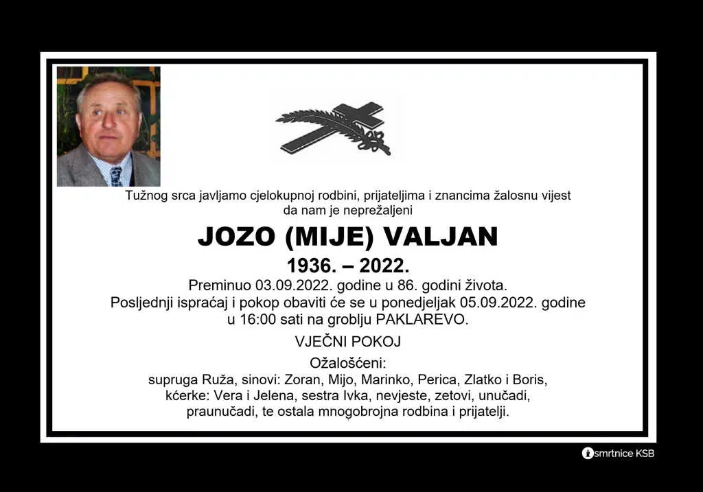 Preminuo Jozo Valjan