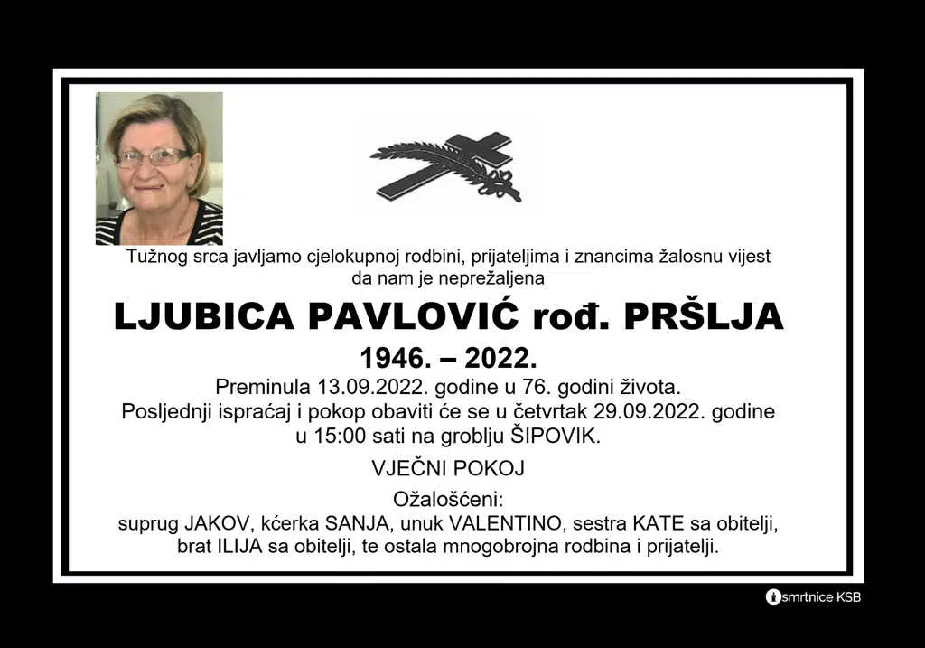 Preminula Ljubica Pavlović