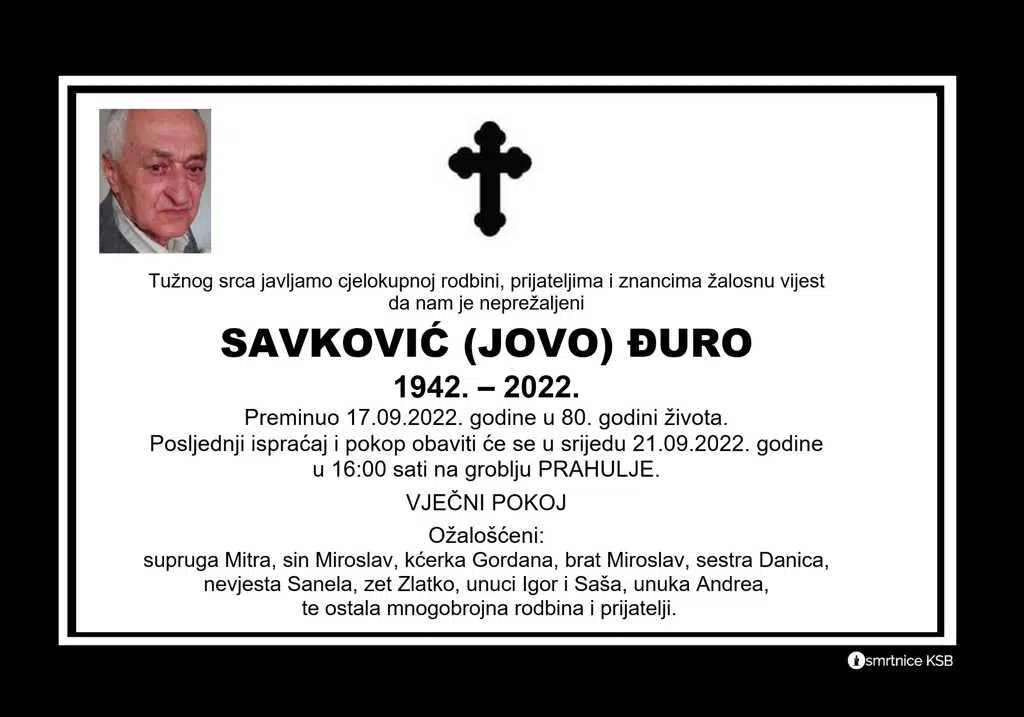 Preminuo Đuro Savković