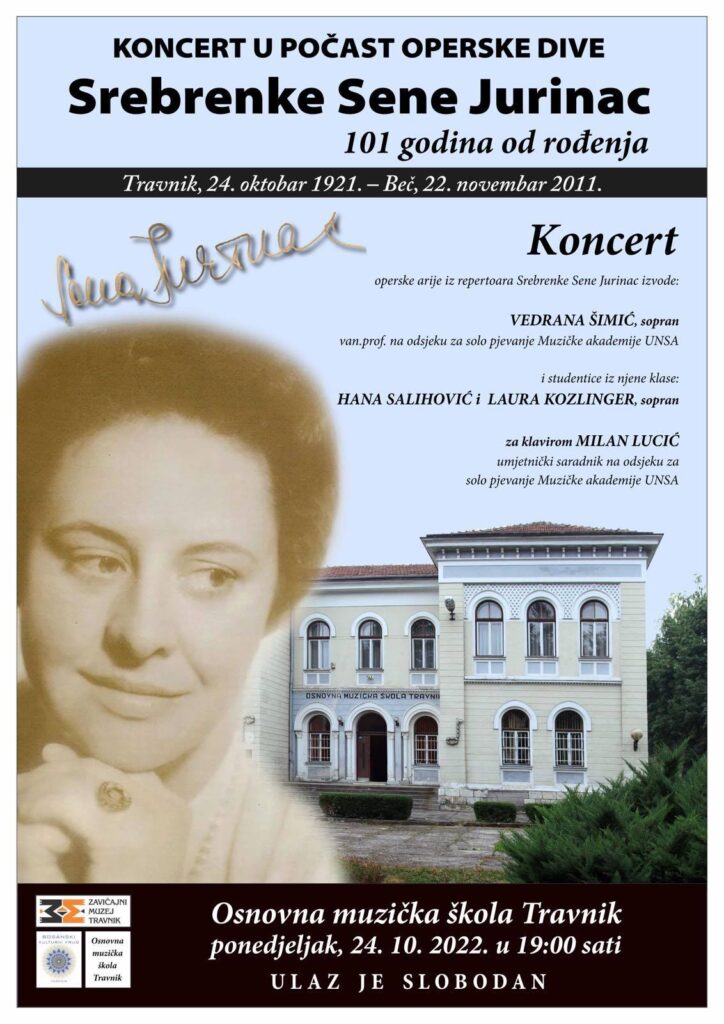 U ponedjeljak u Travniku koncert u počast operske dive Srebrenke Sene Jurinac