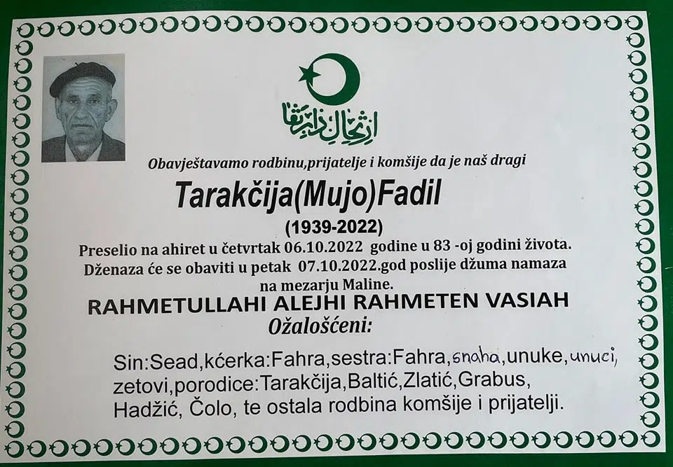 Preminuo Fadil Tarakčija