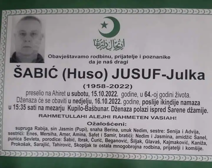 Preminuo Jusuf – Julka Šabić