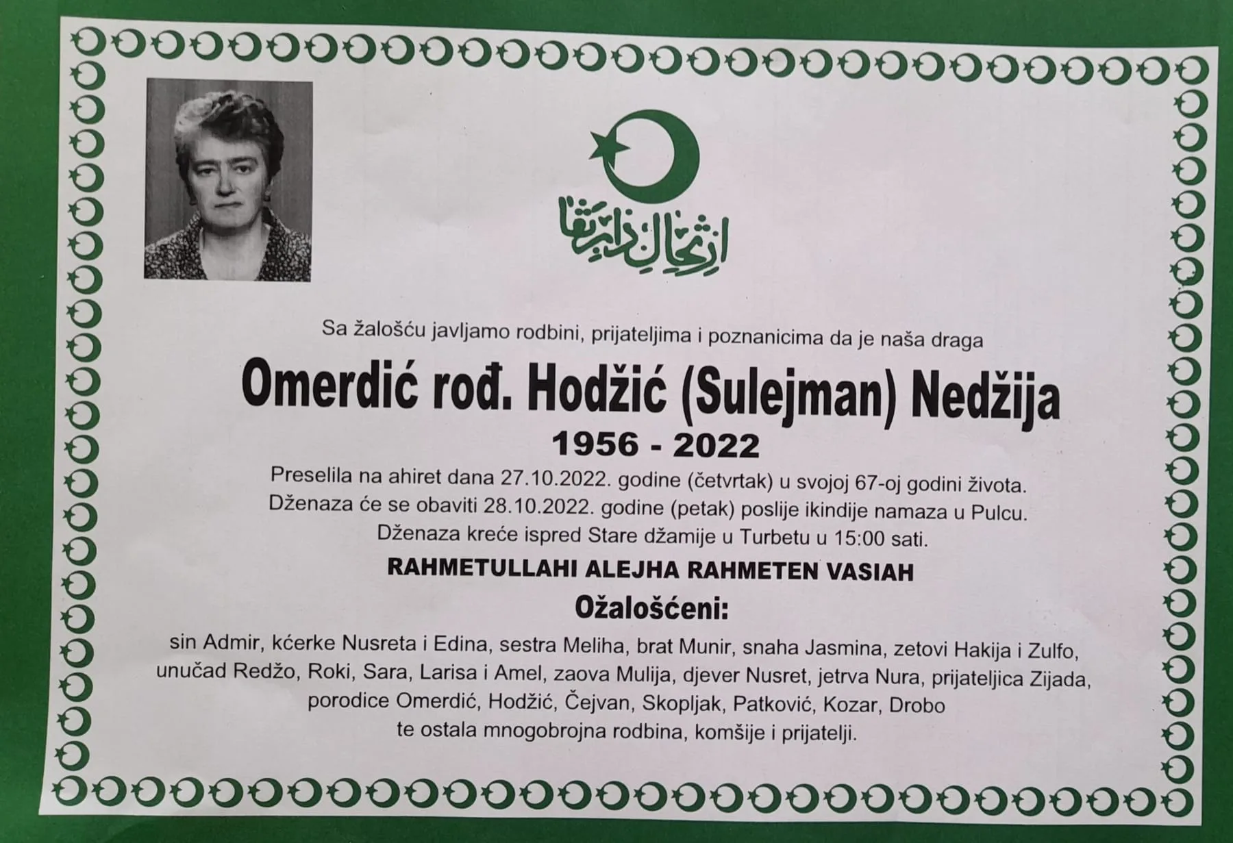 Preminula Nedžija Omerdić