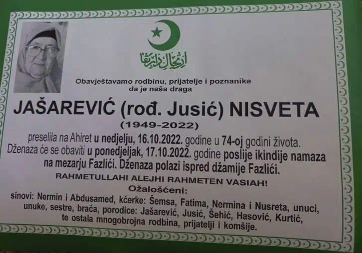 Preminula Nisveta Jašarević