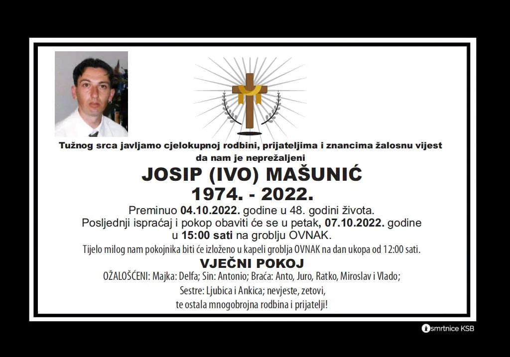 Preminuo Josip Mašunić
