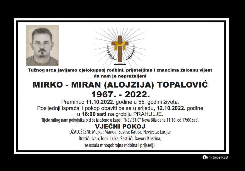 Preminuo Mirko – Miran Topalović