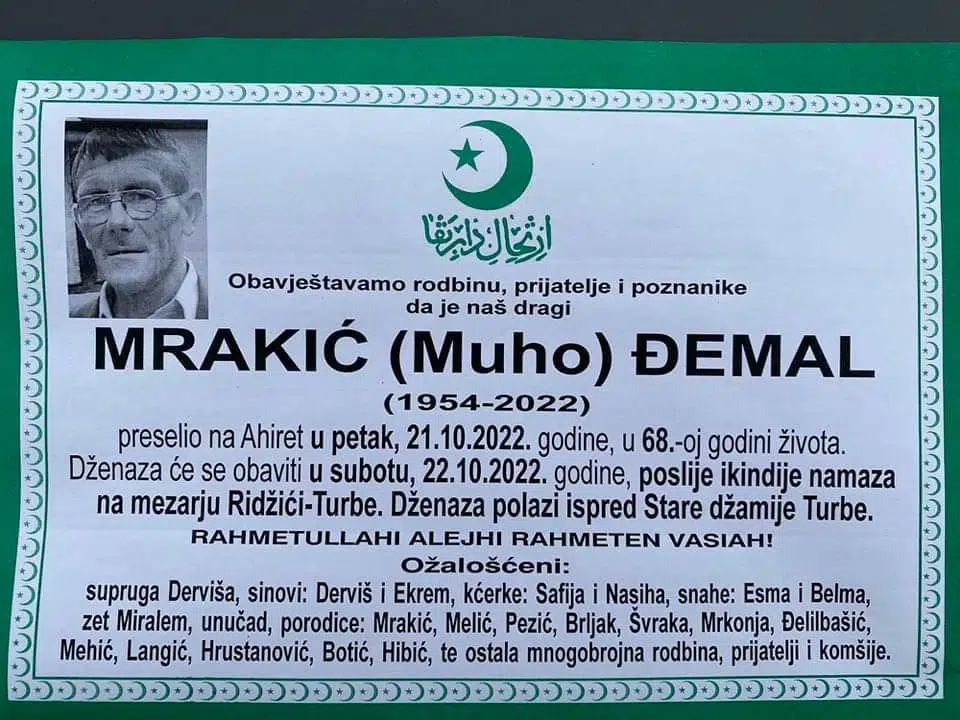 Preminuo je Đemal Mrakić