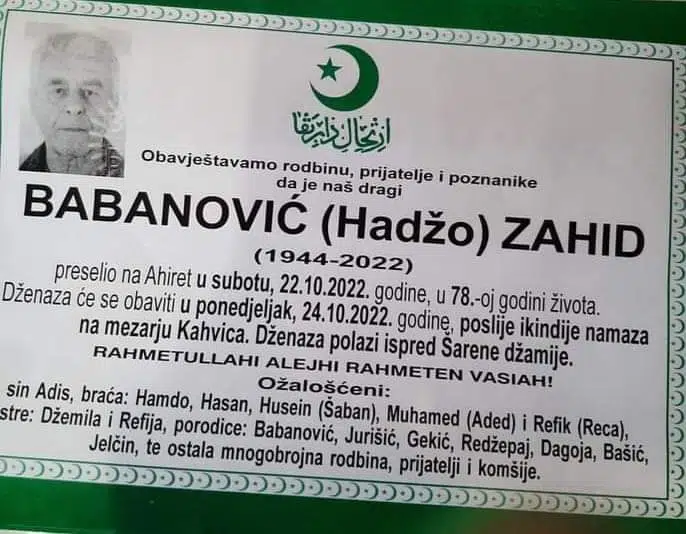 Preminuo je Zahid Babanović