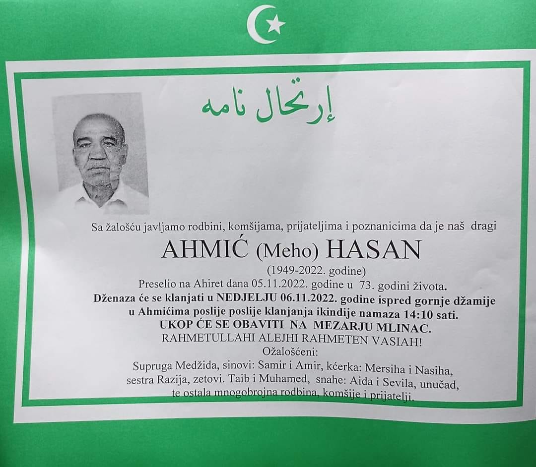 Preminuo Hasan Ahmić