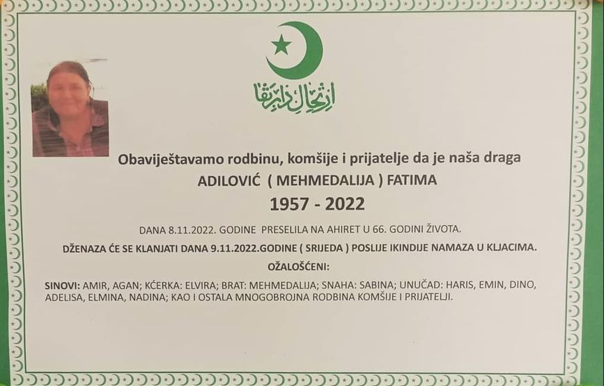 Preminula Fatima Adilović