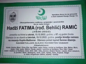 Preminula hadži Fatima Ramić
