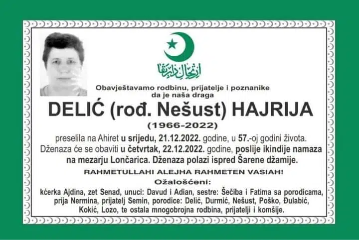 Preminula Hajrija Delić