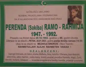 Sutra dženaza Rami Perenda koji je poginuo 1992. godine
