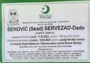 Preminuo Servezad - Dado Šehović