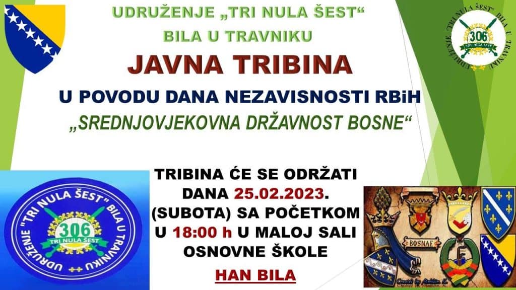 udruženje "306" za sutra najavilo tribinu "srednjovjekovna državnost bosne"
