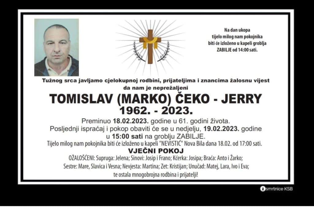 preminuo tomislav čeko - jerry