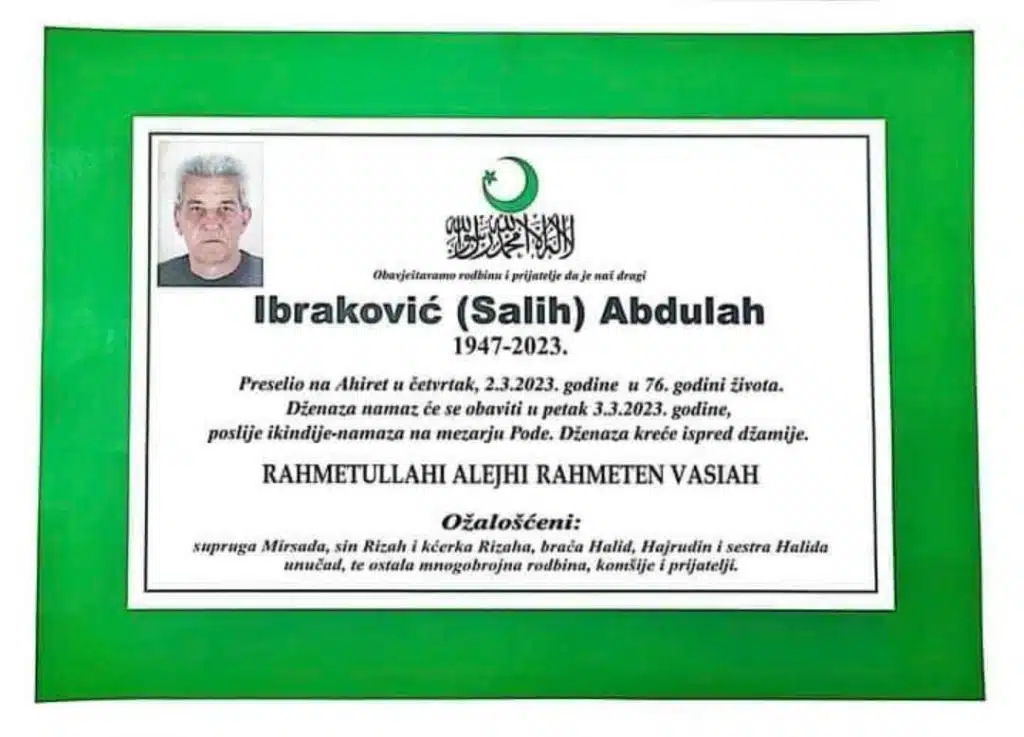Preminuo Abdulah Ibraković