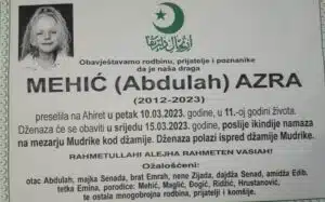Sutra dženaza 11-godišnjoj Azri Mehić