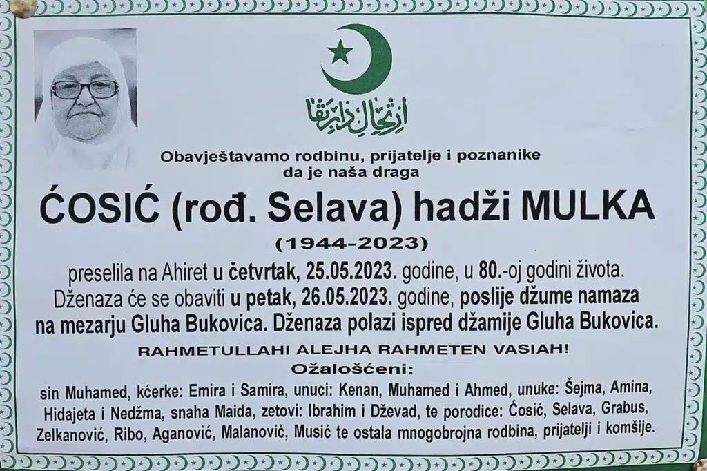 Preminula hadži Mulka Ćosić Preminula hadži Ćosić
