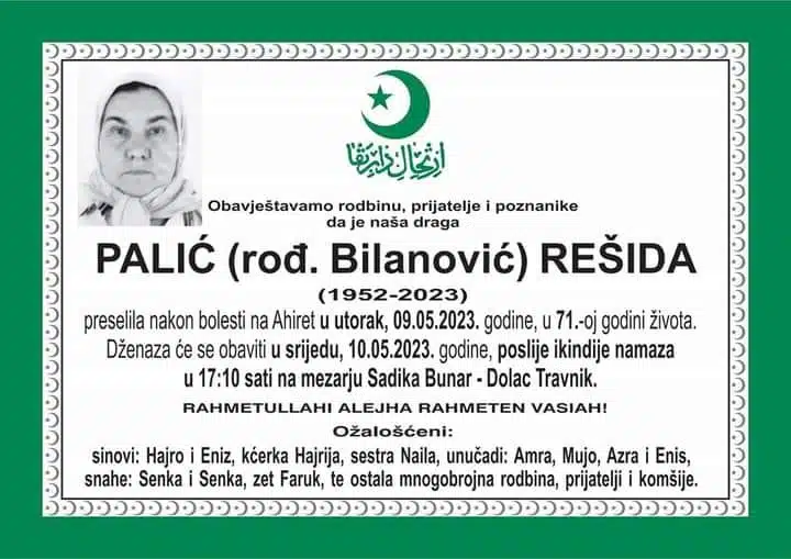 Preminula Rešida Palić