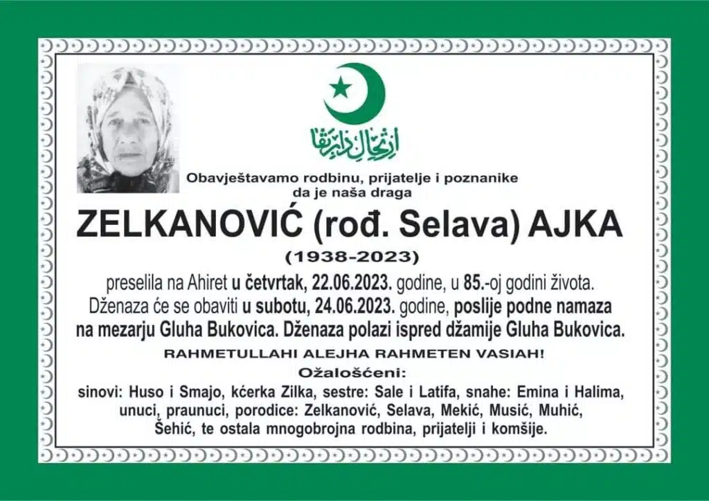 Preminula Ajka Zelkanović