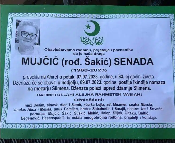 Preminula je Mujčić Senada