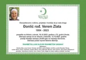 Na Ahiret u 70. godini života preselila Zlata Đonlić
