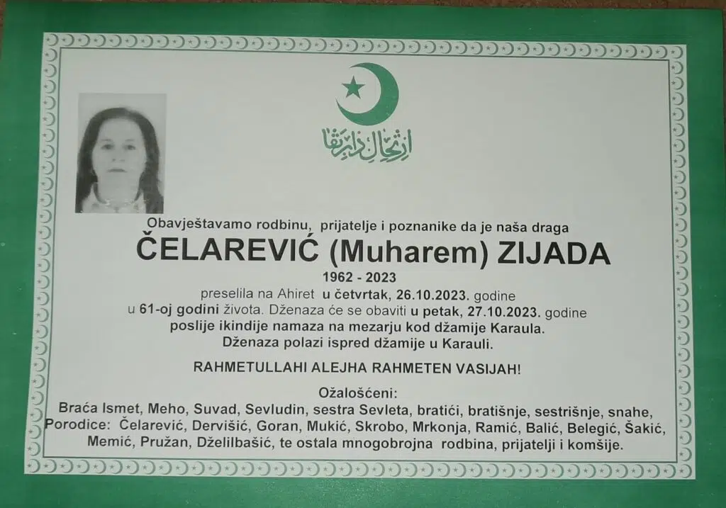 Preminula Zijada Čelarević