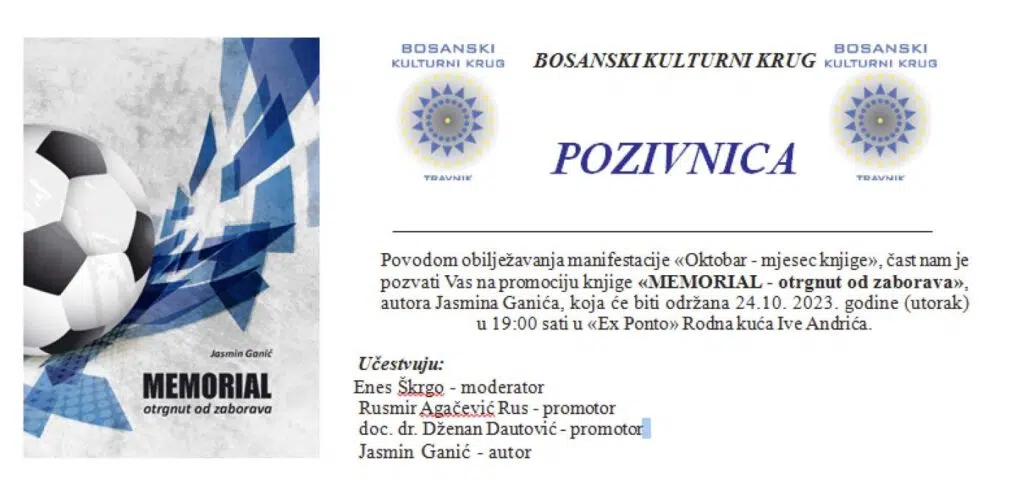 Zakazana promocija knjige ”MEMORIAL – otrgnut od zaborava” autora Jasmina Ganića