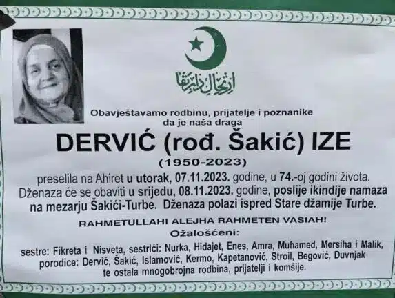 Preminula je Dervić Ize